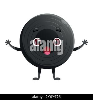Cute cartoon vinyl record character is surprised. Vinyl disk, gramophone record mascot character in childish style. Vector illustration Stock Vector