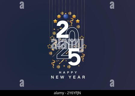 Celebration Happy new year 2025 background design, Banner, Poster, post design illustrations. Premium vector design 2025. Celebration New Year's Eve Stock Vector