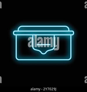 Neon blue treasure chest glowing on black background, ideal for adventure and fantasy concepts Stock Vector