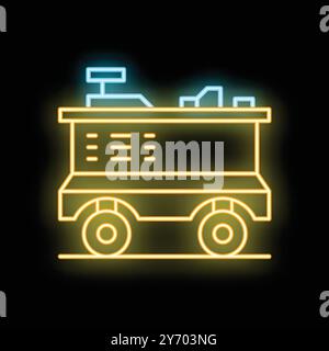 Glowing neon icon of mars rover exploring the galaxy, studying the surface of mars Stock Vector