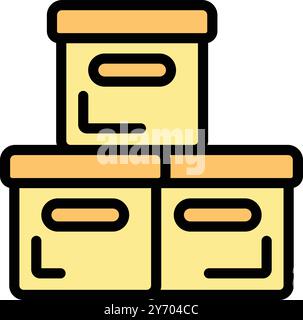 Three cardboard boxes stacked up forming a pyramid shape, a simple icon of storage boxes Stock Vector