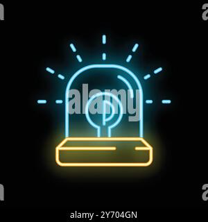 Glowing neon icon of parking sensor system for autonomous vehicle technology Stock Vector