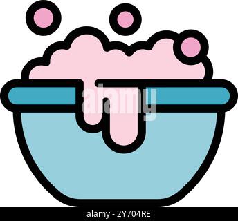 Basin overflowing with pink soapy water and bubbles, perfect for representing washing up or bath time Stock Vector