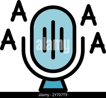 This icon features a microphone converting audio waves to text with letters a, representing the concept of speech recognition Stock Vector