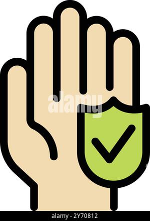 Open hand with protection shield and check mark icon, symbolizing insurance and safety Stock Vector