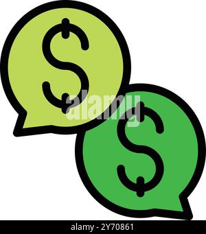 Two green speech bubbles overlapping, each containing a dollar sign, representing a conversation about money and finances Stock Vector