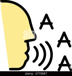 Simple outline color icon of a human profile speaking and saying the letter a Stock Vector