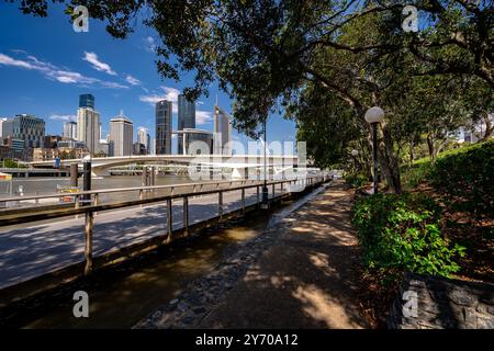 Brisbane, QLD, Australia - City skyline panorama as seen from Southbank boardwalk Stock Photo