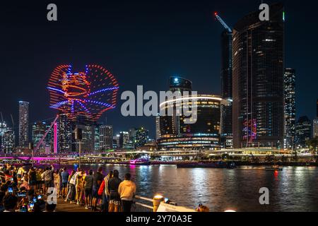 Brisbane, QLD, Australia - Sep 21, 2024: Drone show at the Brisfest 2024 Stock Photo