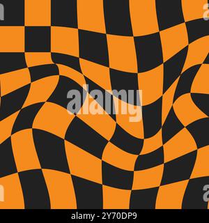 Halloween Trippy checkered wallpaper. Psychedelic Checkerboard. Groovy background. Hippie vector illustration in Y2k style. Vintage distorted Stock Vector