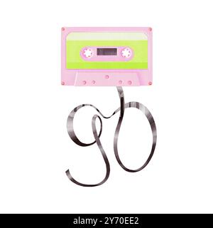 Cassette from portable 80's, 90's style retro player in grey and purple ...