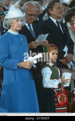 Crown princess Victoria and princess Lilian celebrating Sweden's national day on Skansen in Stockholm june 6 1984. In the background prime minister Olof Palme. Stock Photo