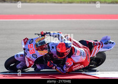 Lombok, Indonesia. 27th Sep, 2024. Marc Marquez of Gresini Racing MotoGP competes during the Practice of MotoGP at Pertamina Mandalika Grand Prix of Indonesia 2024 in Lombok Island, Indonesia, on Sept. 27, 2024. Credit: Veri Sanovri/Xinhua/Alamy Live News Stock Photo