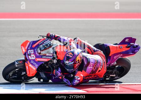 Lombok, Indonesia. 27th Sep, 2024. Jorge Martin of Prima Pramac Racing competes during the Practice of MotoGP at Pertamina Mandalika Grand Prix of Indonesia 2024 in Lombok Island, Indonesia, on Sept. 27, 2024. Credit: Veri Sanovri/Xinhua/Alamy Live News Stock Photo