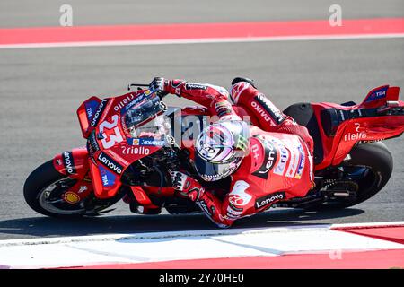 Lombok, Indonesia. 27th Sep, 2024. Enea Bastianini of Ducati Lenovo Team competes during the Practice of MotoGP at Pertamina Mandalika Grand Prix of Indonesia 2024 in Lombok Island, Indonesia, on Sept. 27, 2024. Credit: Veri Sanovri/Xinhua/Alamy Live News Stock Photo