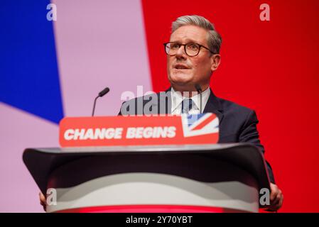 Sir Keir Starmer, Prime Minister and Labour Leader, gives his Leaders Speech at the Labour Party Conference in Liverpool. Stock Photo