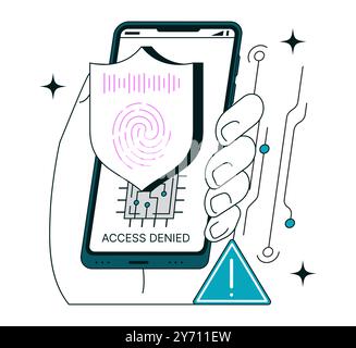 Access control system based on artificial intelligence. Biometric control, voice and fingerprint security software. Self-learning computing system processing big data. Flat vector illustration Stock Vector