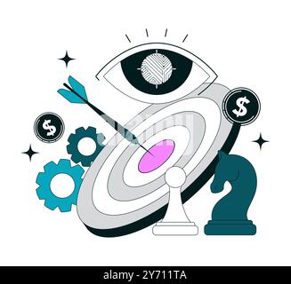 Impact of Artificial intelligence on business. AI-powered analytics for marketing decision. Self-learning computing system processing big data. Flat vector illustration Stock Vector