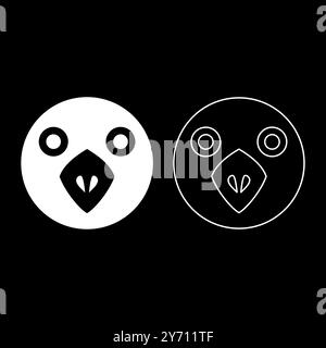 Head of bird set icon white color vector illustration image simple solid fill outline contour line thin flat style Stock Vector