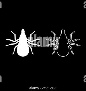 Tick mite set icon white color vector illustration image simple solid fill outline contour line thin flat style Stock Vector