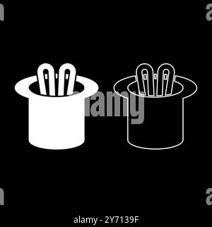 Hare ears in wizard's hat wizard conjure cylinder bunny rabbit appearing trick concept set icon white color vector illustration image simple solid Stock Vector