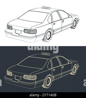 Stylized vector illustrations of blueprints of auto rickshaw Stock ...