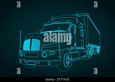 Stylized vector drawing of cargo semi truck with trailer Stock Vector