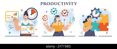 Productivity. Character worktime optimization. Employee job performance ...
