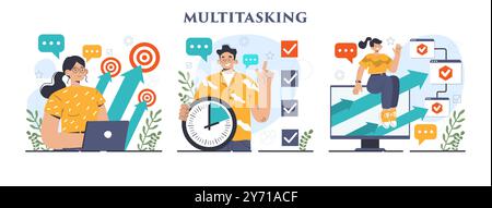 Multitasking concept set. Effective and competent office worker ...