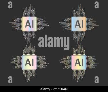 Electronic chip processor AI artificial intelligence icons, AI technology, vector illustration Stock Vector