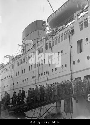 NEW YEAR MAIDEN VOYAGE '' CARONIA '' FOR ATLANTIC SERVICE   Launched by Her Royal Highness PRINCESS ELIZABETH , at Clydebank on October 30th , 1947, The White Star Liner   '' CARONIA'' , largest passenger ship built this year , is to make her maiden voyage on January 4th 1949 when she leaves Southampton for New York, via Cherbourg. when she goes into service the Caronia will be one of Britain's biggest and most consistent dollar earners. Striking feature of the  Caronia is it's funnel- believed to be the largest one ever built-nine feet longer than either of the Queen Elizabeth's funnels.    P Stock Photo