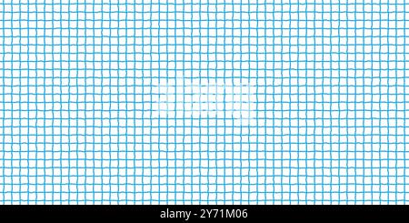 Childish copybook handdrawn pattern with blue grid on white. Seamless checkered grunge bg. Wavy freehand lines. Vector illustration. Stock Vector