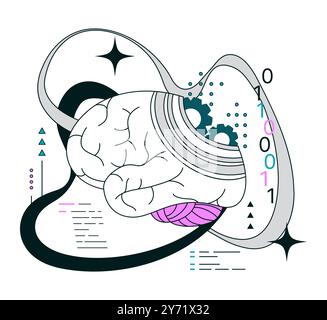 Impact of Artificial intelligence on business. AI-powered analytics and forecasting. Self-learning computing system processing big data. Flat vector illustration Stock Vector