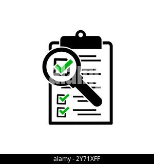 Document check icon vector illustration. Checklist magnifier assessment line icon. Stock Vector