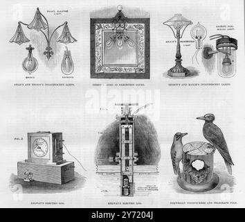 International Electric Exhibition at the Crystal Palace, London inc. Edison Lights and Incandescent Lamps and Kelway's Electric Log  4 March 1882 Stock Photo