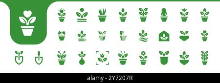 plant and flower pot flat icon set collection design vector Stock Vector