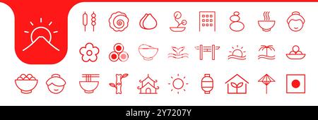 japan minimalist line icon set collection design vector Stock Vector