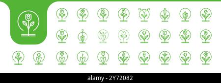 plant flower line minimal icon set collection design vector Stock Vector