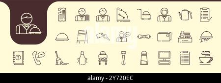 waiter line art icon set collection design vector Stock Vector