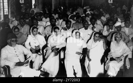 Picture taken at the Nerw Delhi meeting of the Moslem League Council when the resolution accepting the new British proposals for dividing India into Pakistan and Industan was passed with only eight dissending votes.  Following this meeting the All-India Congress committee tatified the Working Committee's acceptance by 157 to 29, thus paving the way for negotiations by Viscount Mountbatten, the Viceroy, and the party leaders on administrative subjects. Photo shows: Members of the All-India Muslim League during the meeting in New Delhi when the proposals were accepted.  Women members are seen in Stock Photo