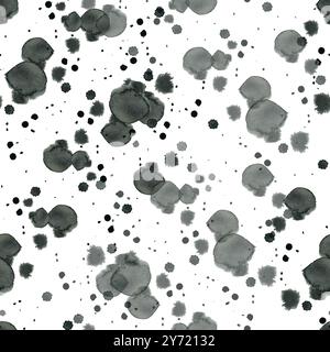 Ink stains, watercolor translucent stains of black and gray. Watercolor seamless pattern. All objects are hand-drawn with watercolor Stock Photo