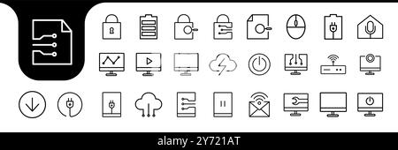 network connect technology line icon set collection deisgn vector Stock Vector
