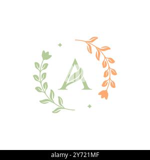circle leaf badge feminine simple logo design vector Stock Vector
