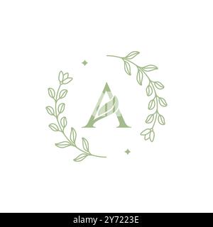 circle leaf badge feminine simple logo design vector Stock Vector