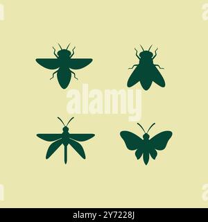 flying insect set icon collection design vector Stock Vector