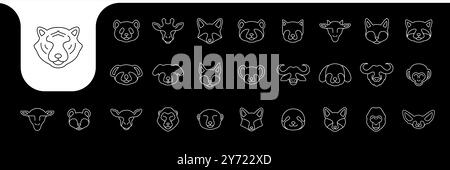 a kind of wild animals head line icon vector designs Stock Vector