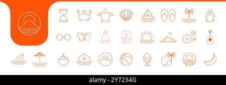 beach holiday line simple icon vector designs Stock Vector