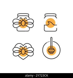 honey bee line set icon design vector Stock Vector