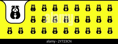 a bulldog holding, mascot character flat cartoon modern icon set collection designs Stock Vector