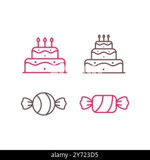 birthday cake and candy line set icon design vector Stock Vector